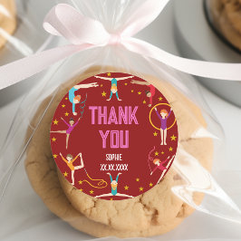 Pegatina Redonda Aniversario del chica deportivo de acrobacia y gim