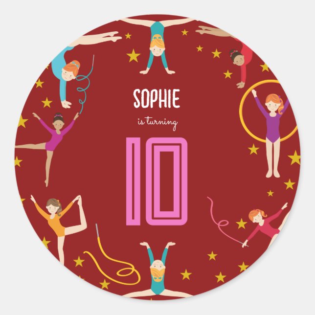 Pegatina Redonda Aniversario del chica deportivo de acrobacia y gim (Anverso)