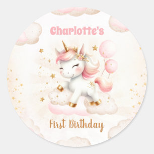 Pegatina Redonda Aniversario del Chica mágico de unicornio de color