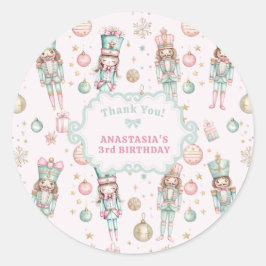 Pegatina Redonda Aniversario del chica Nacimiento de Náuseas Rosada