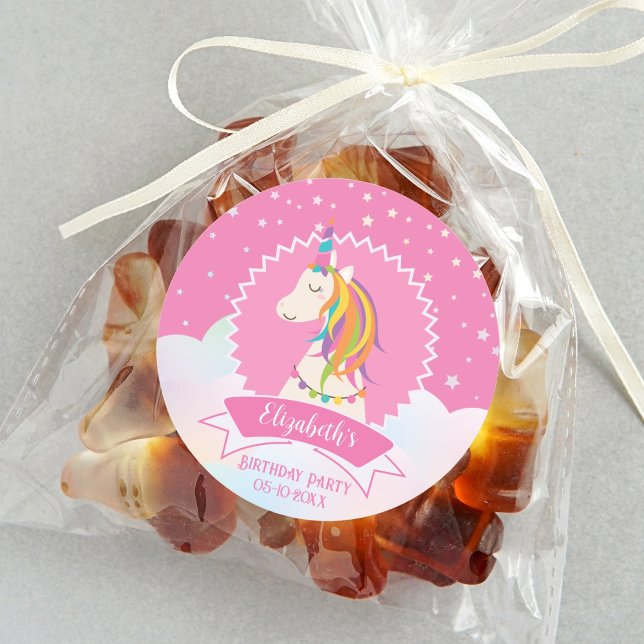 Pegatina Redonda Aniversario del Chica unicornio mágico rosado eleg (Subido por el creador)