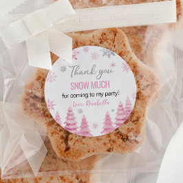 Pegatina Redonda Aniversario del Copo de Nieve Rosado de Invierno