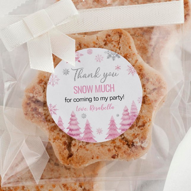 Pegatina Redonda Aniversario del Copo de Nieve Rosado de Invierno (Subido por el creador)