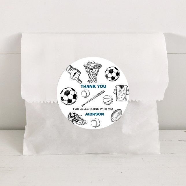 Pegatina Redonda Aniversario del Deporte Moderno Gracias Pegatinas  (Sports Stickers, baseball, soccer, basketball, football)