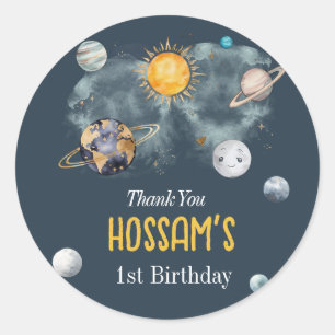 Pegatina Redonda Aniversario del espacio exterior Galaxy Sun Moon E