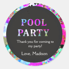 Pegatina Redonda Aniversario del Fiesta de la Piscina Brillante, Cu