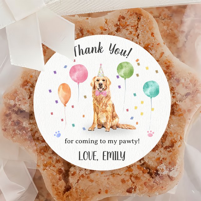 Pegatina Redonda Aniversario del perro de Golden Retriever Gracias (Subido por el creador)