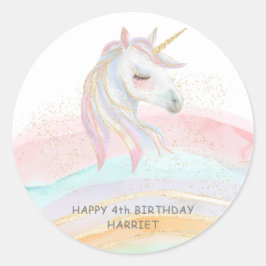 Pegatina Redonda Aniversario del unicornio del arcoiris mágico