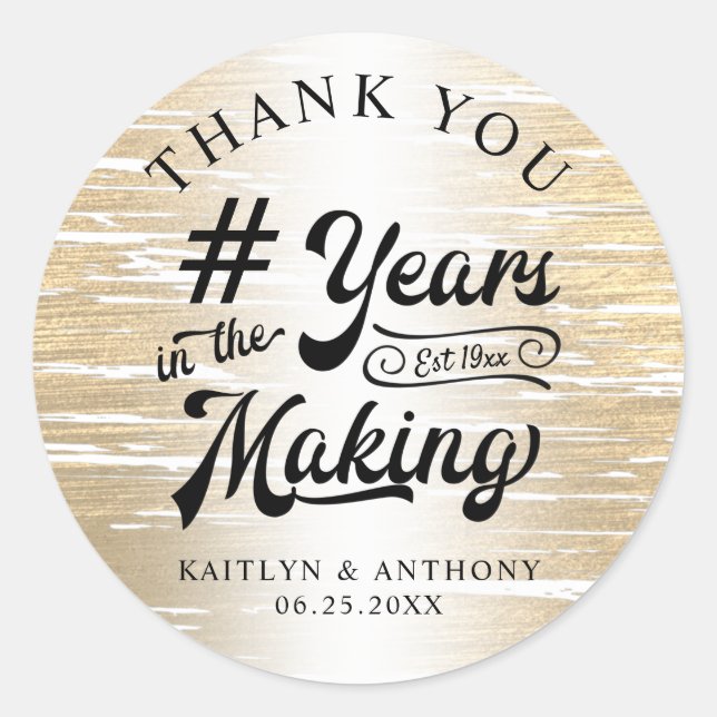 Pegatina Redonda Aniversario Gracias Gold AÑOS DE ELABORACIÓN (Anverso)