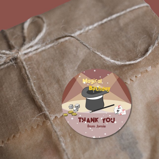 Pegatina Redonda Aniversario Magnético Gracias Por Su Nombre (Magical Birthday Thank You From Name Classic Round Sticker, red)