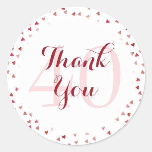 Pegatina Redonda Aniversario número 40 de boda Corazones de Rubí Ag