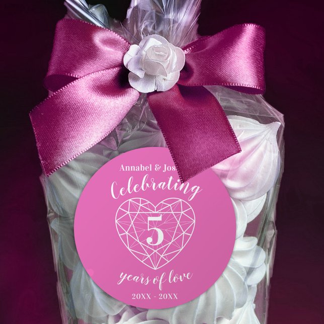 Pegatina Redonda Aniversario personalizado 5 años turmalina rosa (Subido por el creador)