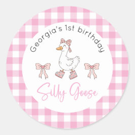 Pegatina Redonda Aniversario rosa de Silly Goose