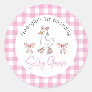Pegatina Redonda Aniversario rosa de Silly Goose