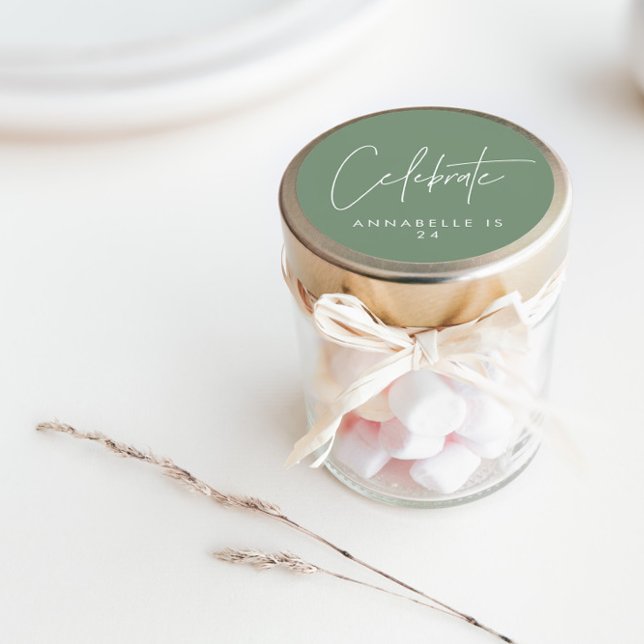 Pegatina Redonda Aniversario verde de sabio geométrico mínimo moder (Subido por el creador)