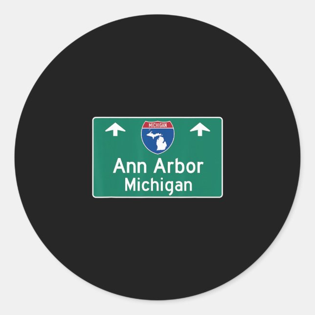 Pegatina Redonda Ann Arbor Michigan Mi Autopista Interestatal Vacac (Anverso)