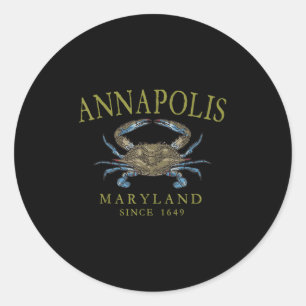 Pegatina Redonda Annapolis Maryland Cangrejo Azul Desde 1649 Olivo