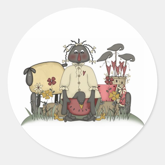 Pegatina Redonda Annie Doll Sheep & Crows (Anverso)