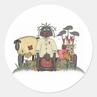 Pegatina Redonda Annie Doll Sheep & Crows