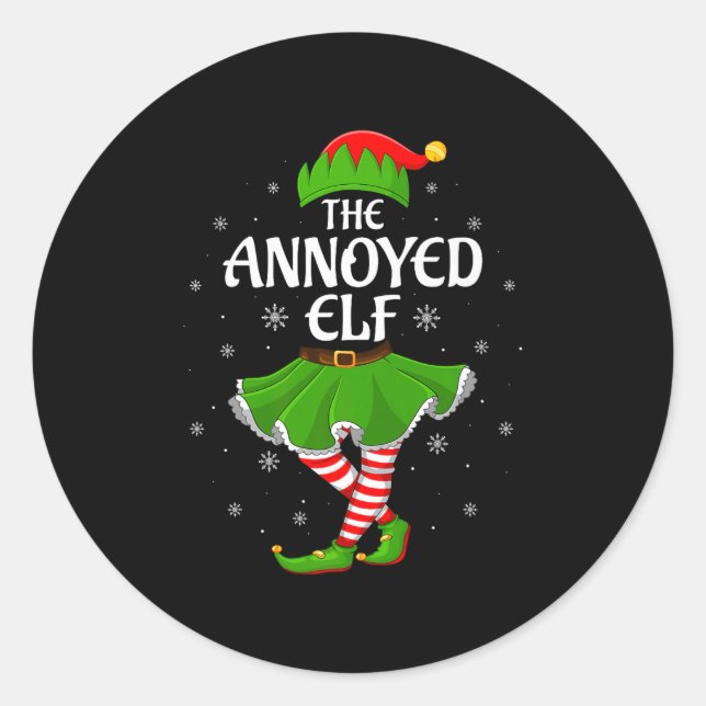 Pegatina Redonda Annoyed Elf Christmas Family Girls Women Elf Squad (Anverso)