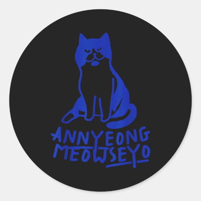 Pegatina Redonda Annyeongmeowseyo K-drama Funny Cat Lovers  (Anverso)
