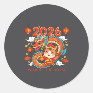 Pegatina Redonda Año 2026 del Caballo Año Nuevo Lunar Chino 
