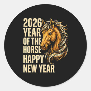 Pegatina Redonda Año 2026 del Caballo Feliz Año Nuevo Chino Fuego