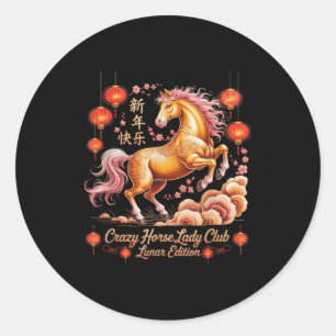 Pegatina Redonda Año 2026 Lindo Caballo Loco Club Lunar Ride