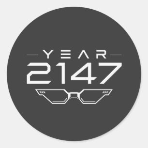 Pegatina Redonda AÑO 2147 Ciberpunk Ciencia Ficción Retro Espacio
