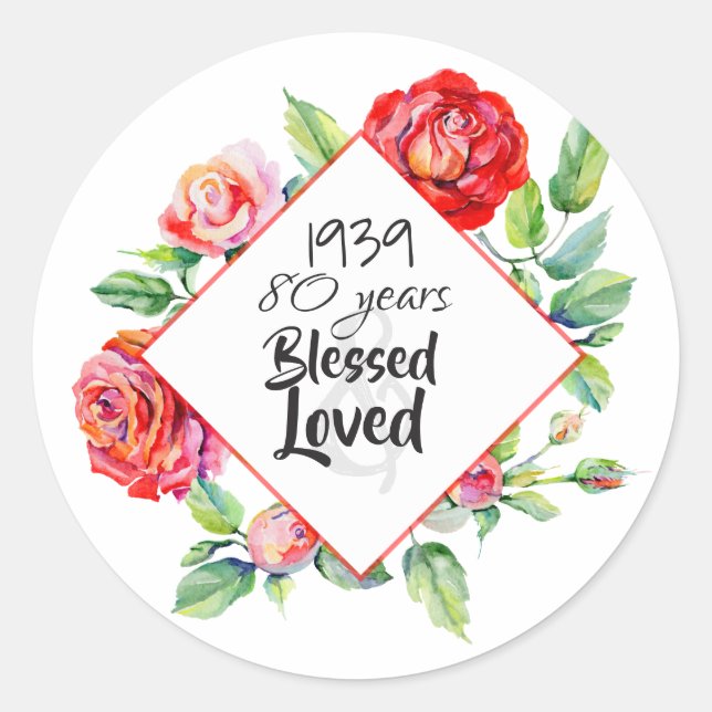 Pegatina Redonda AÑO ADD: regalo de cumpleaños para mujeres Rosas (Anverso)