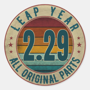 Pegatina Redonda Año Bisiesto Vintage 29 de Febrero Todas las Pieza