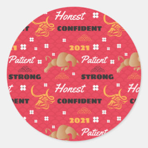 Pegatina Redonda Año chino 2021 de los rasgos de las ovejas