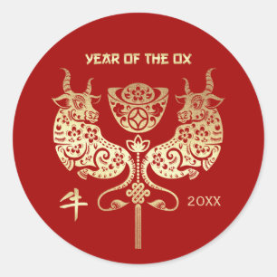 Pegatina Redonda Año Chino del Ox Año Personalizado