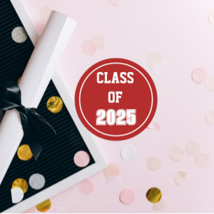 Pegatina Redonda Año de clase de la Escuela Roja y Blanca