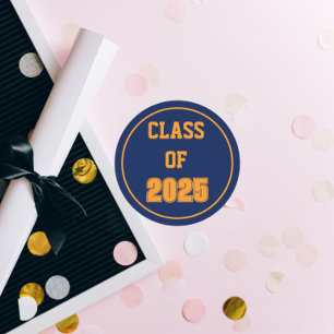 Pegatina Redonda Año de clases de azul y Naranja de la Marina