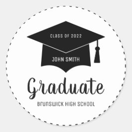 Pegatina Redonda Año de graduación personalizada Nombre de la escue