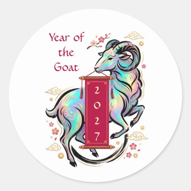 Pegatina Redonda Año de la Cabra 2027 (Anverso)