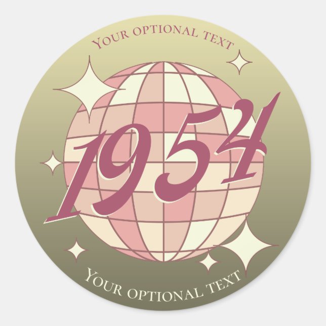 Pegatina Redonda Año de la cosecha 1954 70º cumpleaños retro rosa d (Anverso)