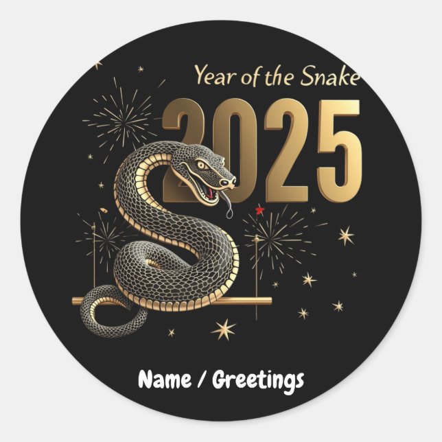 Pegatina Redonda Año de la serpiente 2025 Personalizable zodiaco ch (Anverso)