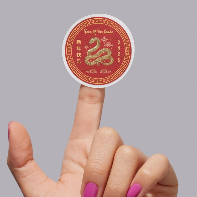 Pegatina Redonda Año de la serpiente Año Nuevo chino (Year of the Snake Chinese New Year Classic Round Sticker)