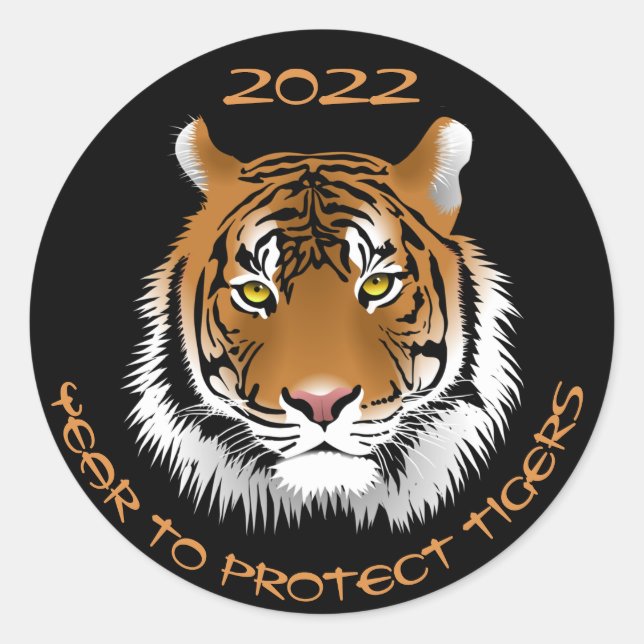 Pegatina Redonda Año de protección de los tigres 2022 (Anverso)