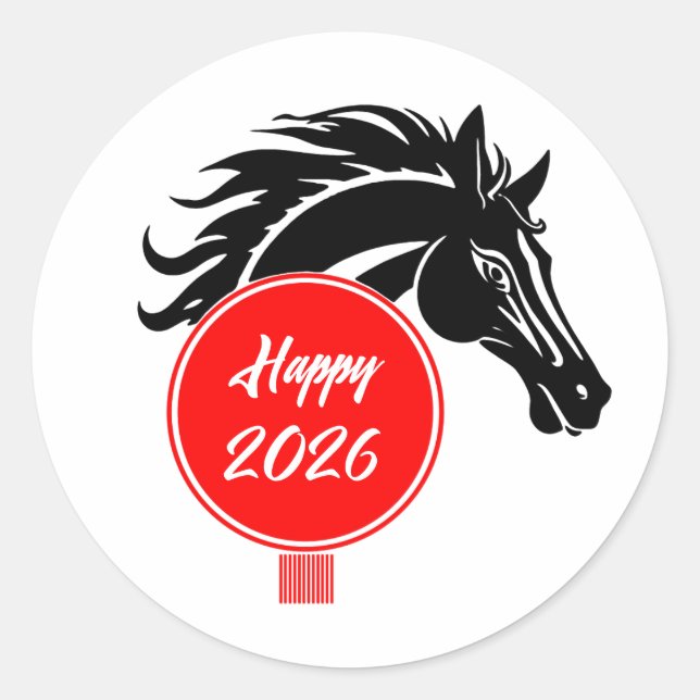 Pegatina Redonda Año del caballo 2026 (Anverso)