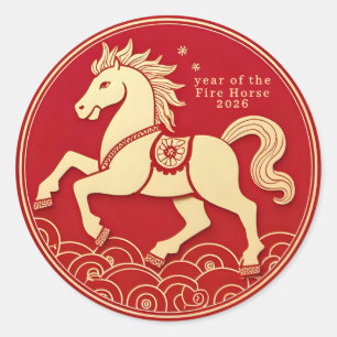 Pegatina Redonda Año del Caballo 2026 Año Nuevo Chino