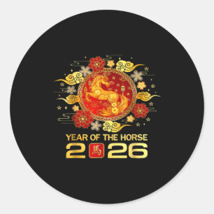 Pegatina Redonda Año del Caballo 2026 Año Nuevo Chino 2026 Famil