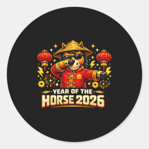 Pegatina Redonda Año del Caballo 2026 Caballo Dabbing Año Nuevo Chi