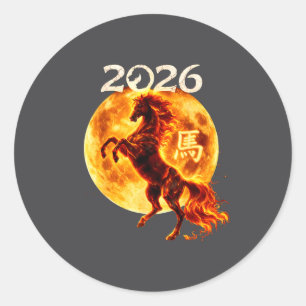 Pegatina Redonda Año del Caballo 2026 Zodiaco Chino Año Nuevo Lunar