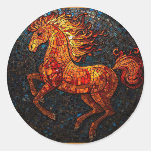 Pegatina Redonda Año del Caballo de Fuego 2026 Majestuoso Chino