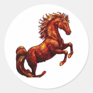 Pegatina Redonda Año del Caballo de Fuego 2026 Majestuoso Chino