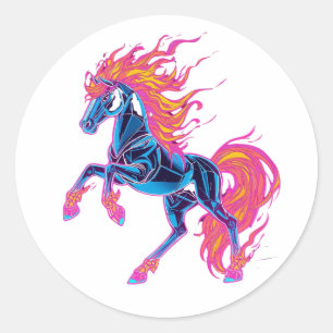 Pegatina Redonda Año del Caballo de Fuego 2026 Majestuoso Chino 