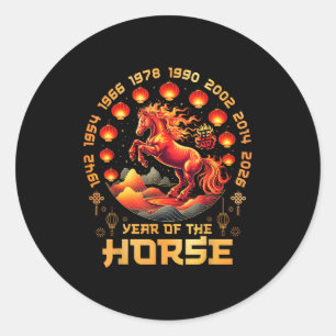 Pegatina Redonda Año del Caballo de Fuego Año Nuevo Chino 2026 Deco